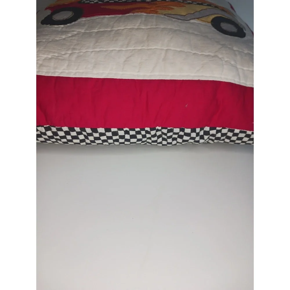 🏁Antique Race Car Pillow Quilt Checkered‎ Back 15